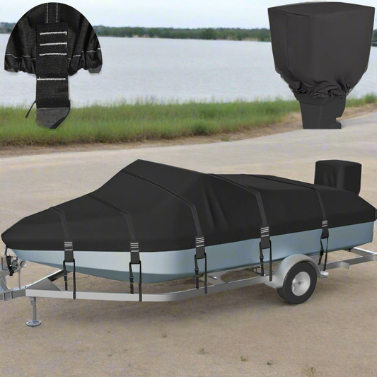 ⛵ Zuihao 1200D Waterproof Boat Cover 22-24ft - Heavy Duty Solution-Dyed with Motor Cover