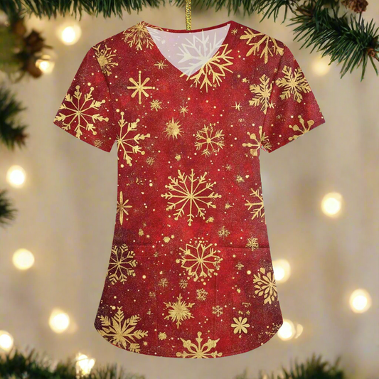 🎄 Christmas Plus Size Scrub Top - Holiday V-Neck Nursing Uniform
