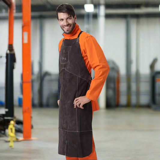 🔥 Brown Leather Breast Apron for Electric Welding Use