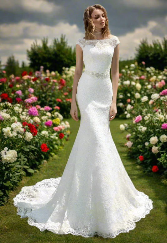 👰: WaterDress Lace Wedding Dresses for Bride 2025 Crystal Belt Mermaid Beach Bridal Gowns for Women White 2