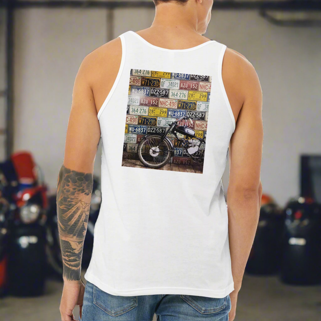 🏍️: Personalized Classic Motorcycle Tank Top - Antique License Plates Design