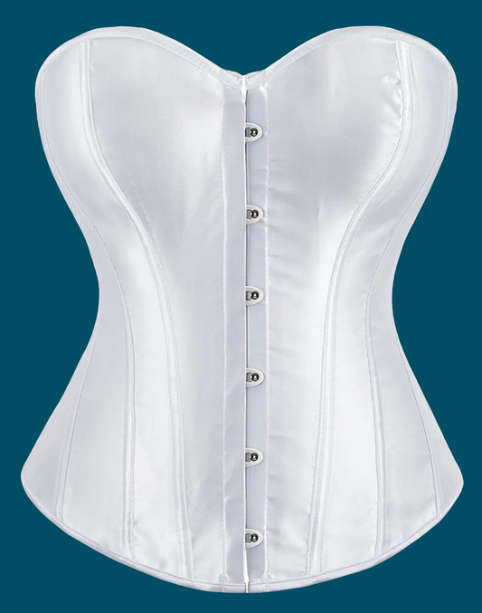 🤍: Women's White Satin Corset - Steel Boned Overbust Bustier XL