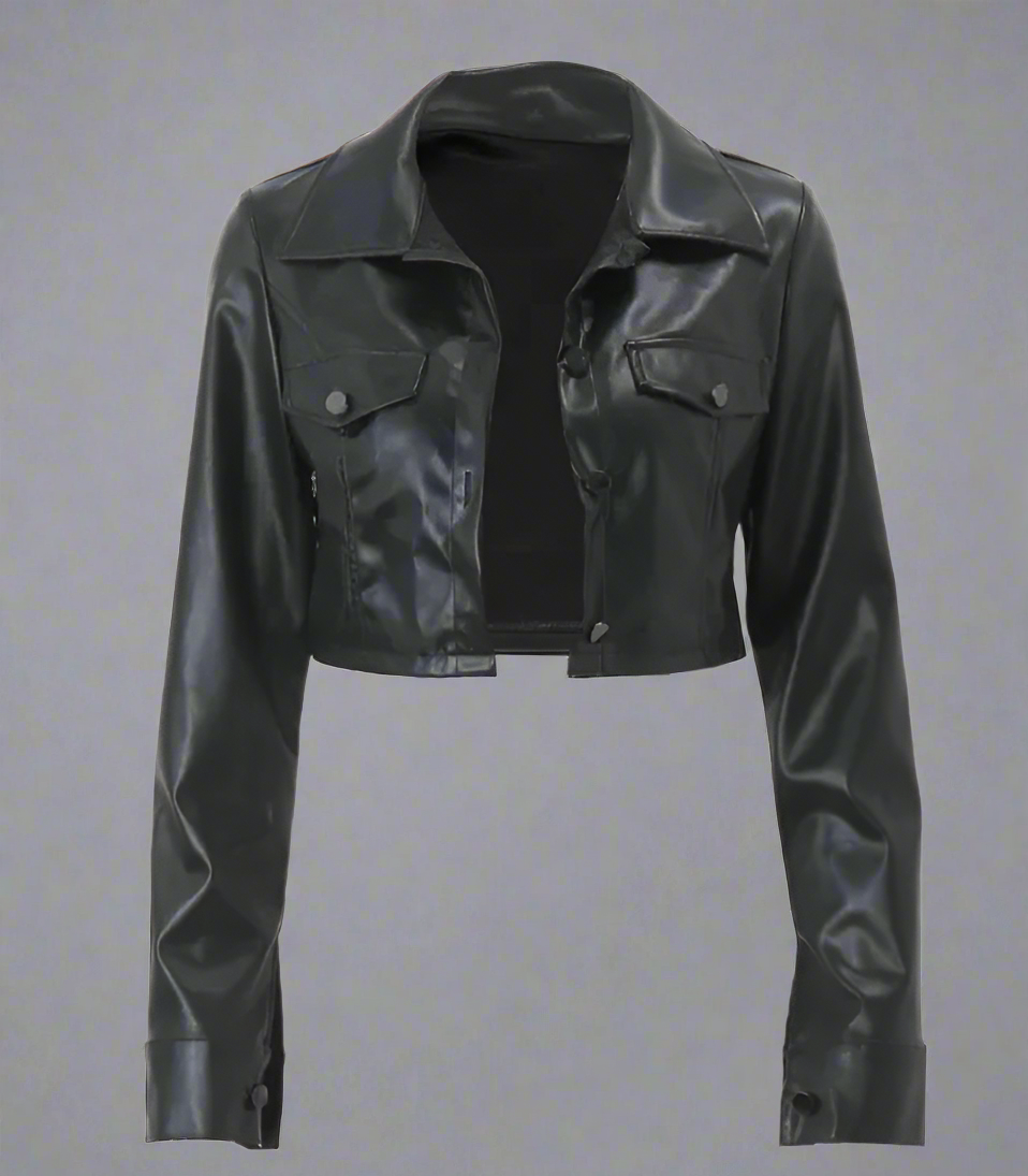 🏍️: Women's Motorcycle Style Single-Breasted Coat - Edgy Fashion Statement