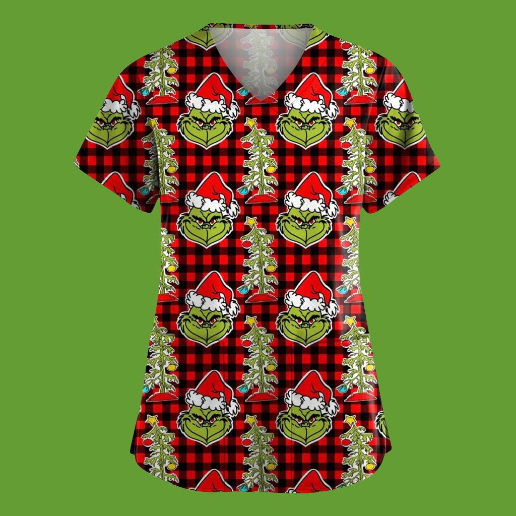 🎄 Christmas Wine Scrub Top - Funny Holiday V-Neck Nurse Uniform