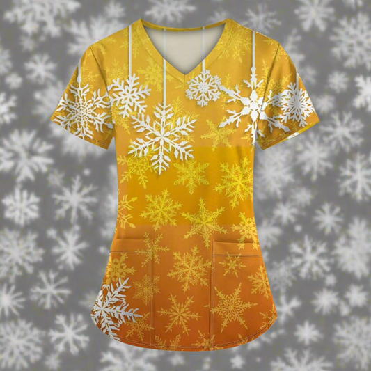 🎄 Christmas Scrub Tops Women Plus Size - Orange 3X-Large Holiday Nursing Uniform