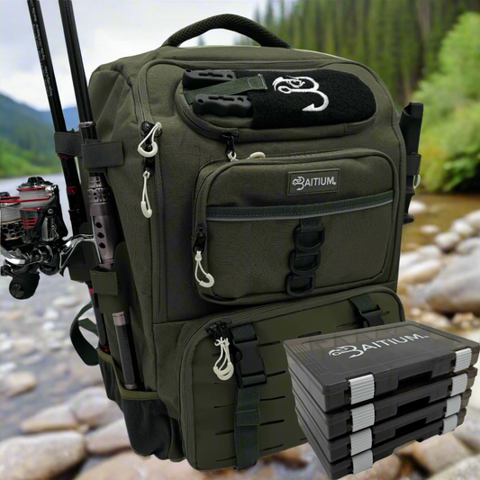 🎣 Baitium Fishing Backpack - 40L Tackle Bag with Rod Holders & Cooler (Green)