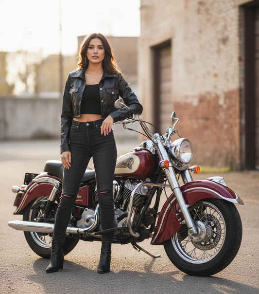 🏍️: Women's Motorcycle Style Single-Breasted Coat - Edgy Fashion Statement