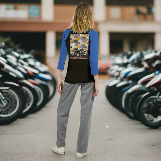 👕: Unisex 3/4 Sleeve Raglan T-Shirt - Classic Motorcycle License Plate Design