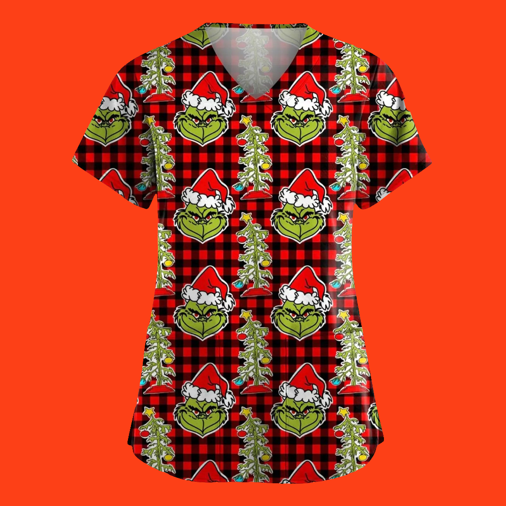 🎄 Christmas Wine Scrub Top - Funny Holiday V-Neck Nurse Uniform
