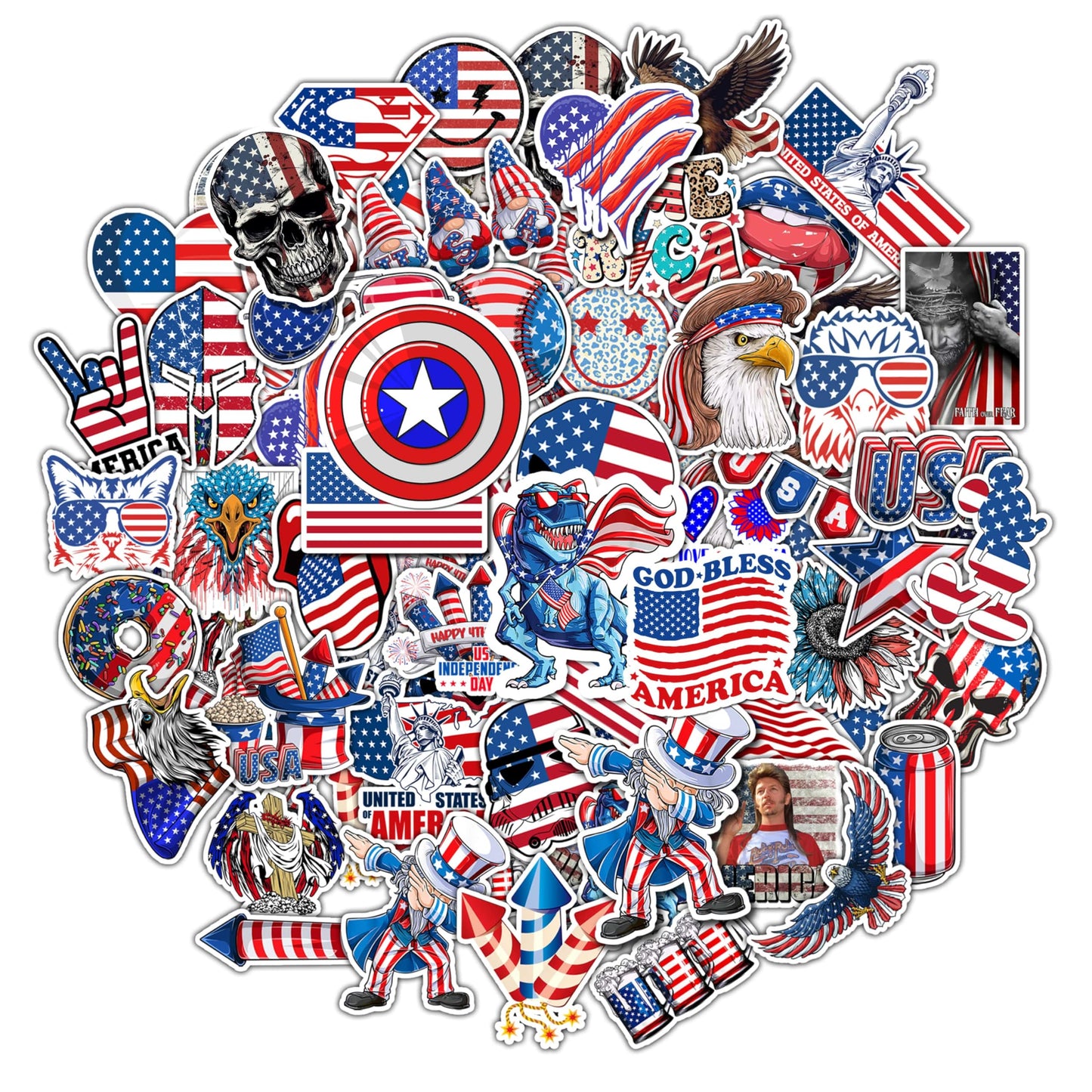 🇺🇸: 50-Pack American Patriotic Vinyl Stickers – Waterproof 4th of July Decals for Water Bottles, Laptops & More
