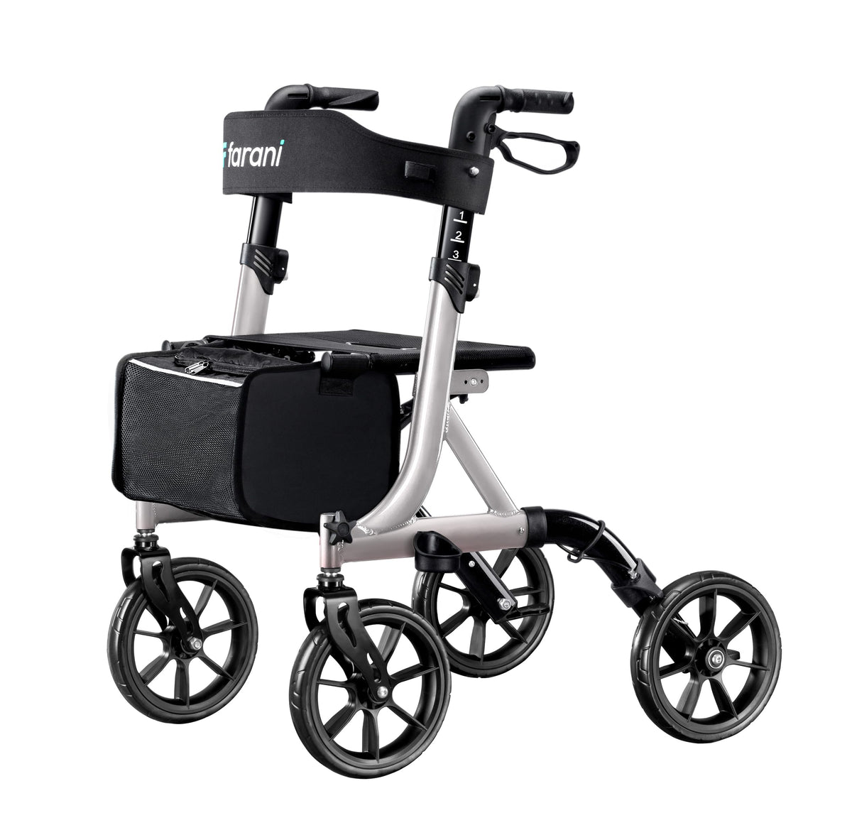 🦳: Farani All-Terrain Rollator Walker for Seniors — 10" Wheels, Foldable, Padded Seat & Cup Holder | 300 LB Capacity