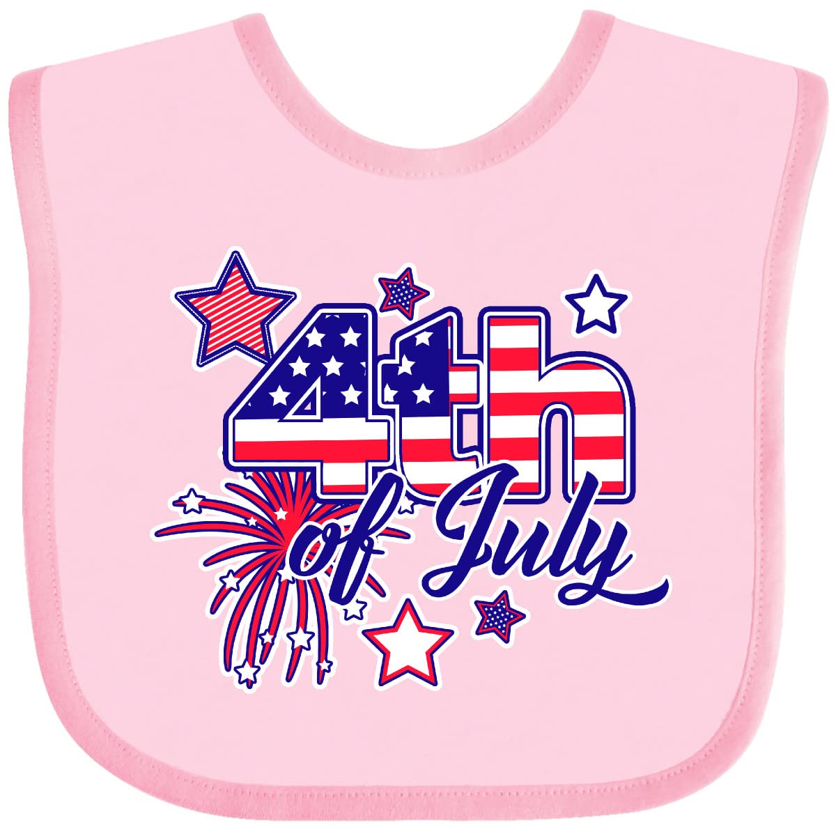 👶: 4th of July Fireworks & American Flag Baby Bib – Patriotic Pink Bib for Babies