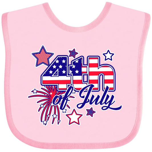 👶: 4th of July Fireworks & American Flag Baby Bib – Patriotic Pink Bib for Babies