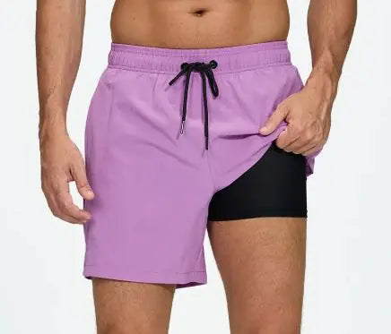 Men's Quick-Dry Double-Layer Beach Swim Trunks