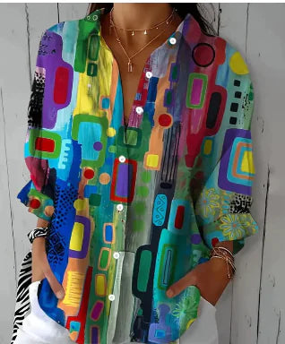 🌸: Joan Vintage Floral Print Blouse - Abstract Art Design Top