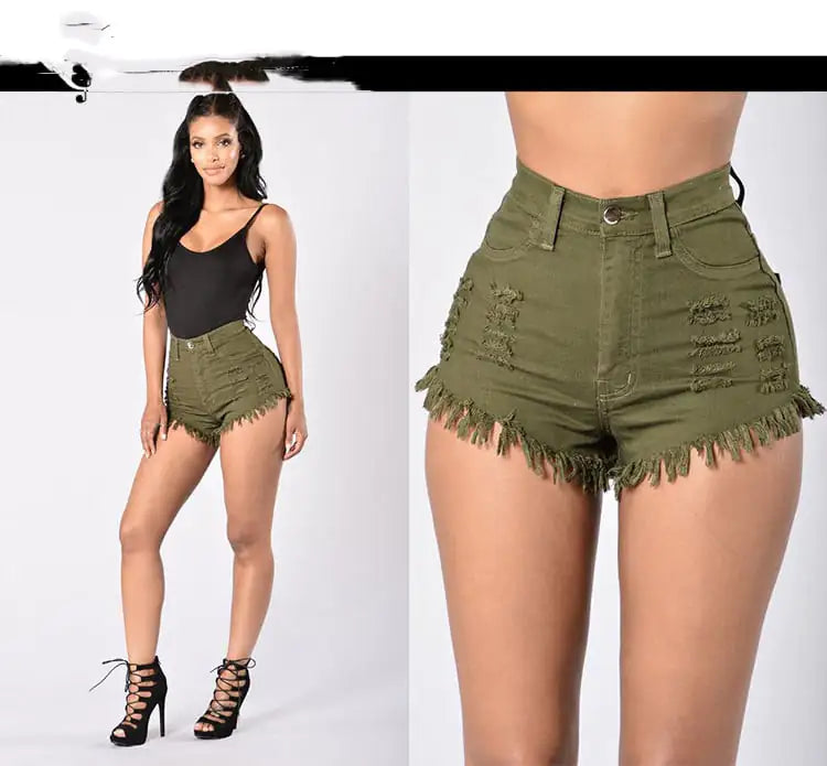 🩳: Stretchy Frayed Denim Hot Pants - High-Waisted Women's Shorts
