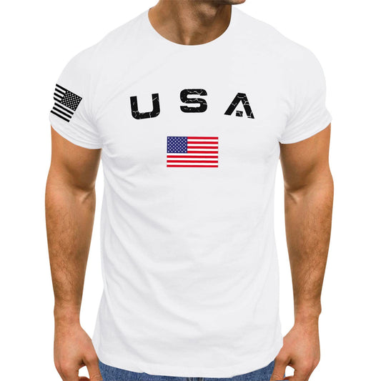 👔: Men's American Flag Patriotic Graphic Tee – Short Sleeve 4th of July Workout Shirt