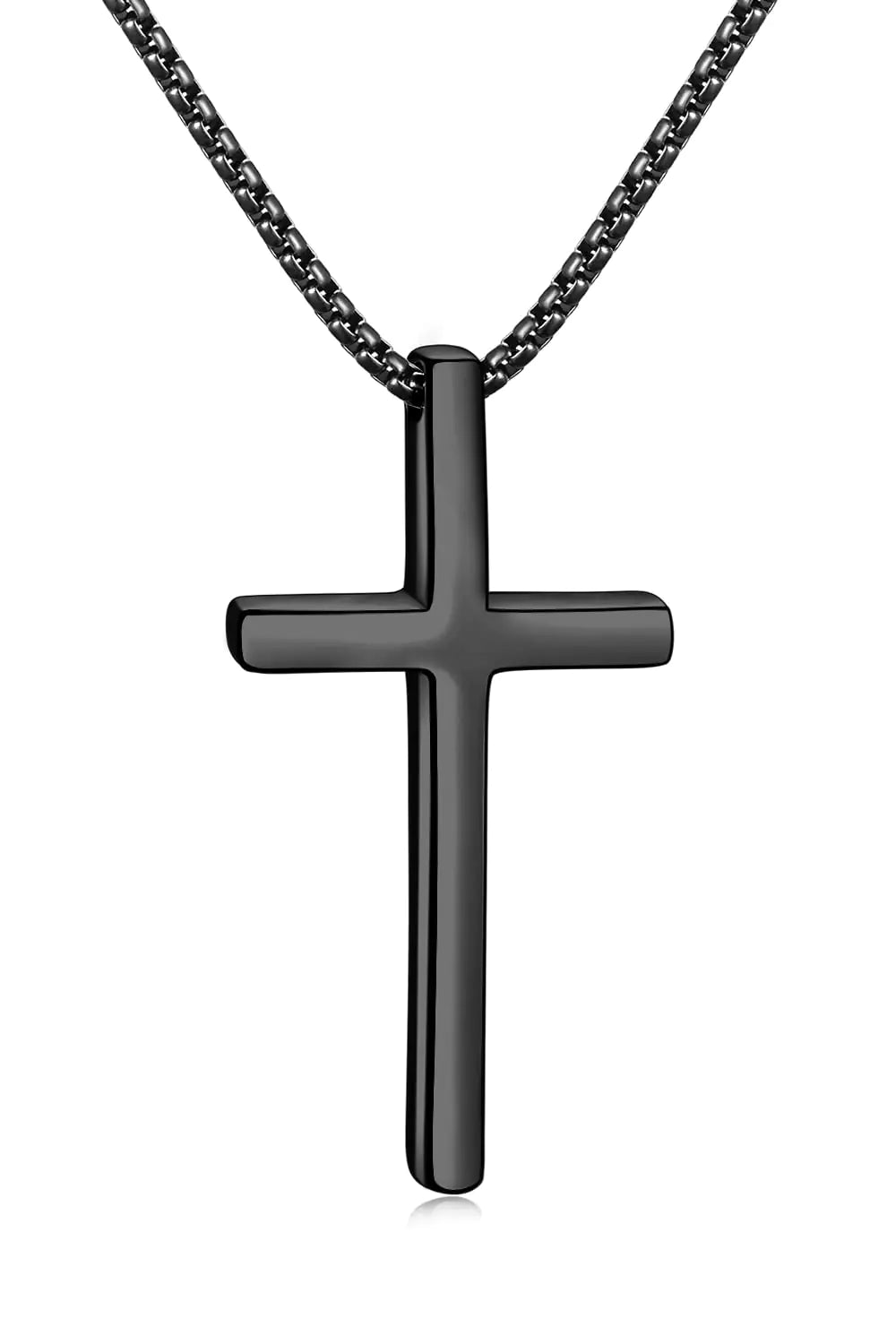 Fiusem Cross Necklace for Men, Silver/Gold/Black Mens Cross Necklaces with 2.5mm Cross Chain and Stainless Steel Cross Pendant, Box Chain 16-24 Inch 22.0 Inches Big black cross: 2.1" * 1.2"