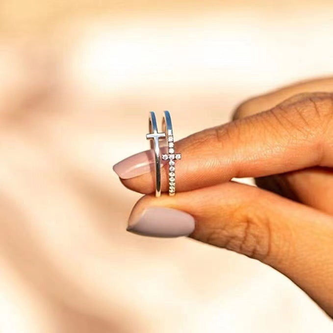 💍: Women's Double-Layer Diamond Cross Frame Ring