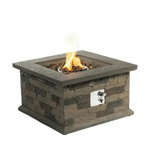 🔥: 28" Fire Pit Table - 40,000 BTU Square Stone Propane Fire Pit with Lava Rocks