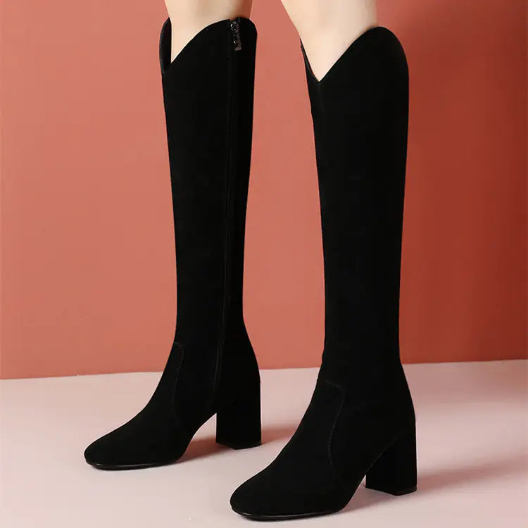 👢: Women's Thick High Heel Leather Grinding Boots