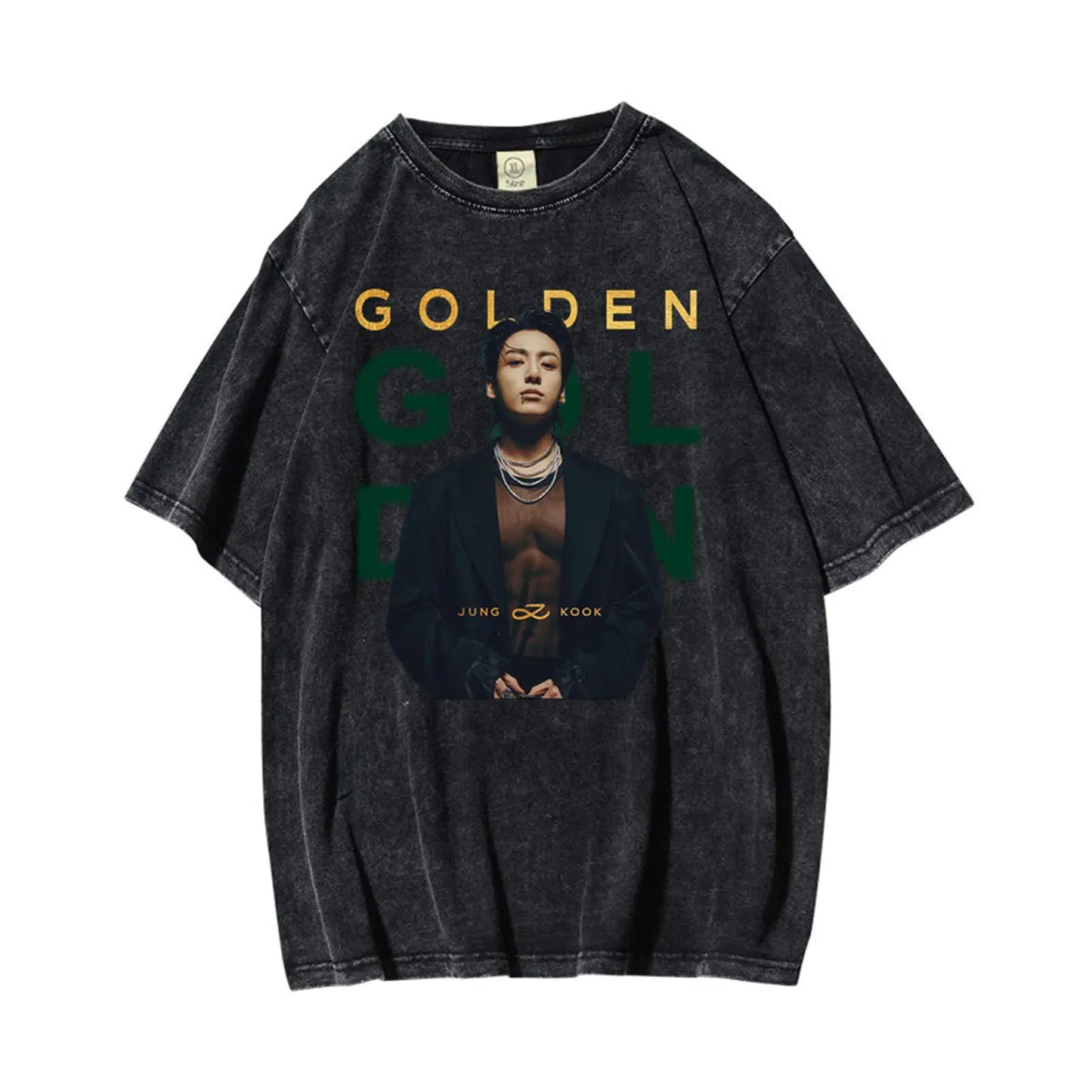 👕: Jungkook Golden Photo Print T-Shirt - K-Pop Merch Distressed Cotton Tee