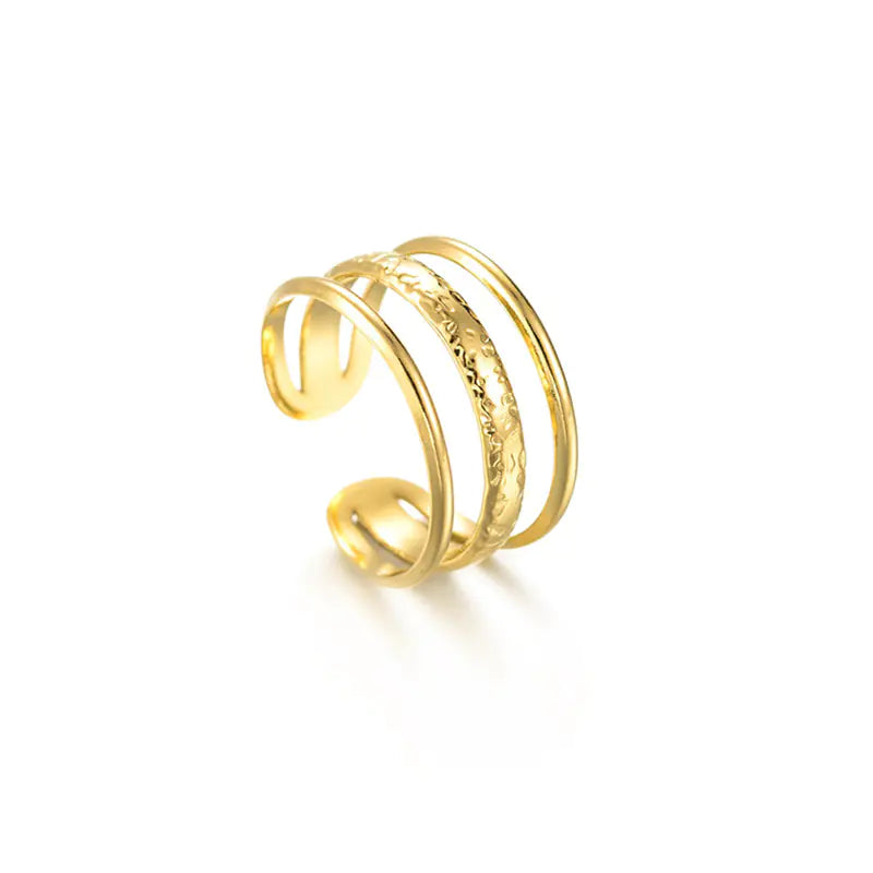 💎: Adjustable Retro Three-Line Embossed Titanium Steel Ring - Vintage Style