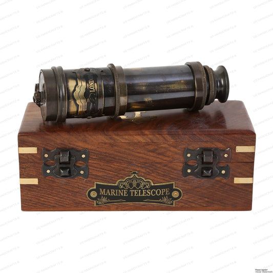 🔭: Vintage Nautical Brass Captain's Spyglass — 15" Replica Telescope with Wood Display Case | Pirate & Collector Gift