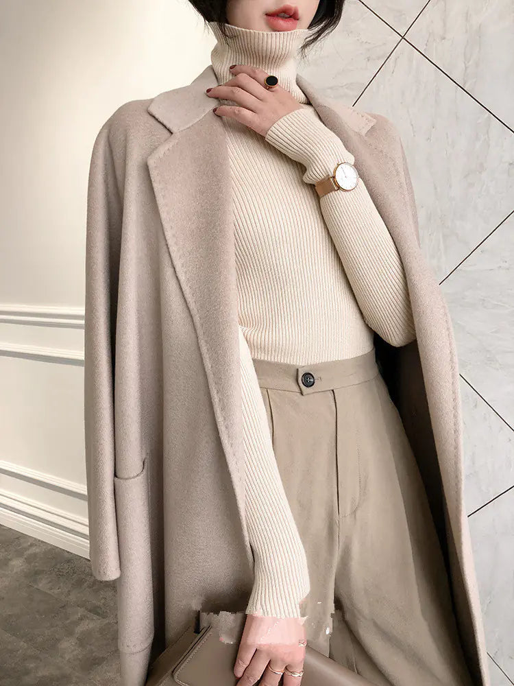 🧥: Camel Color Double-Sided Cashmere Coat for Women