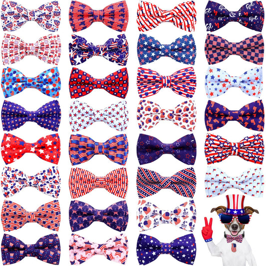 🎀: 4th of July Dog Bow Ties 30-Pack - Patriotic Collar Charms Stars American Flag Elastic Attachment