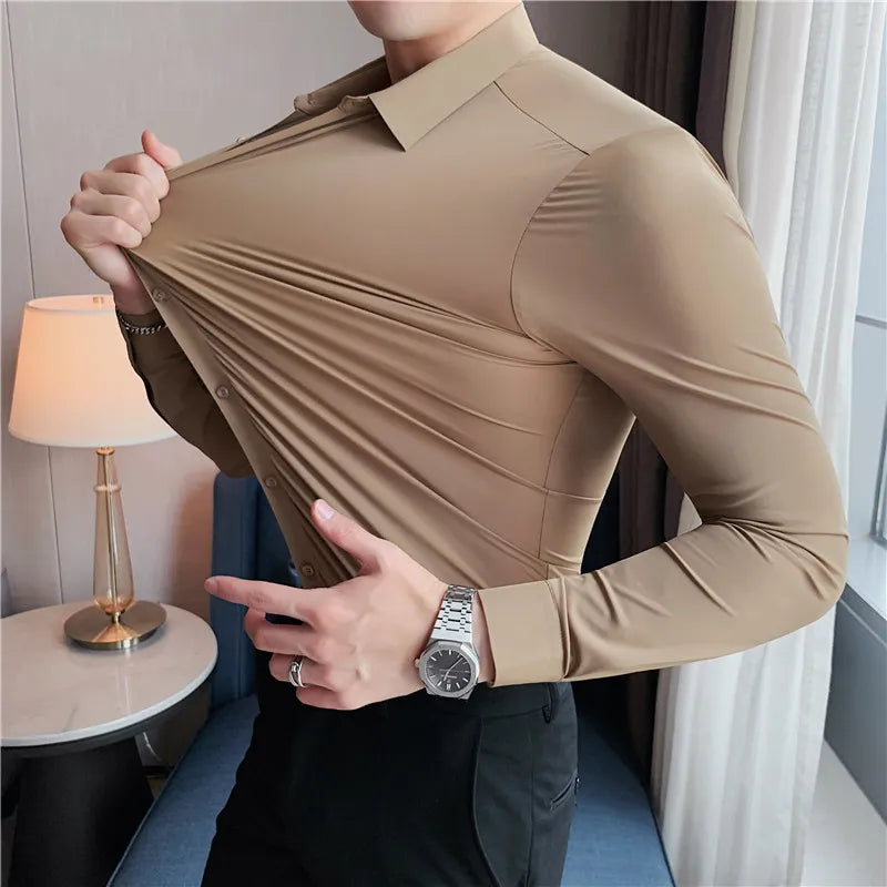 👔: Men's Korean Style Slim Stretch Long Sleeve Shirt