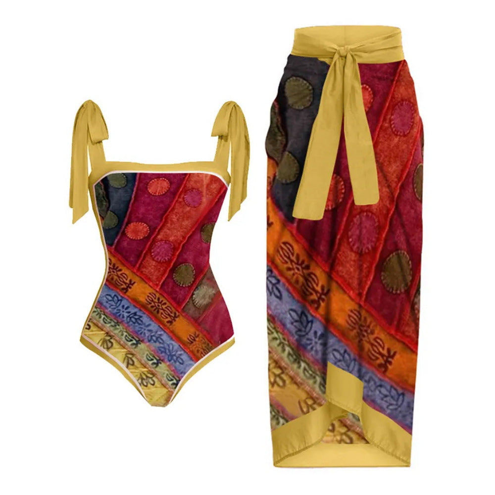 👙: Retro French One-Piece Swimsuit for Vacation