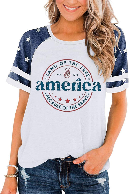 👔: Women's American Flag Raglan Patriotic Tee – Stars & Stripes Short Sleeve Top for 4th of July