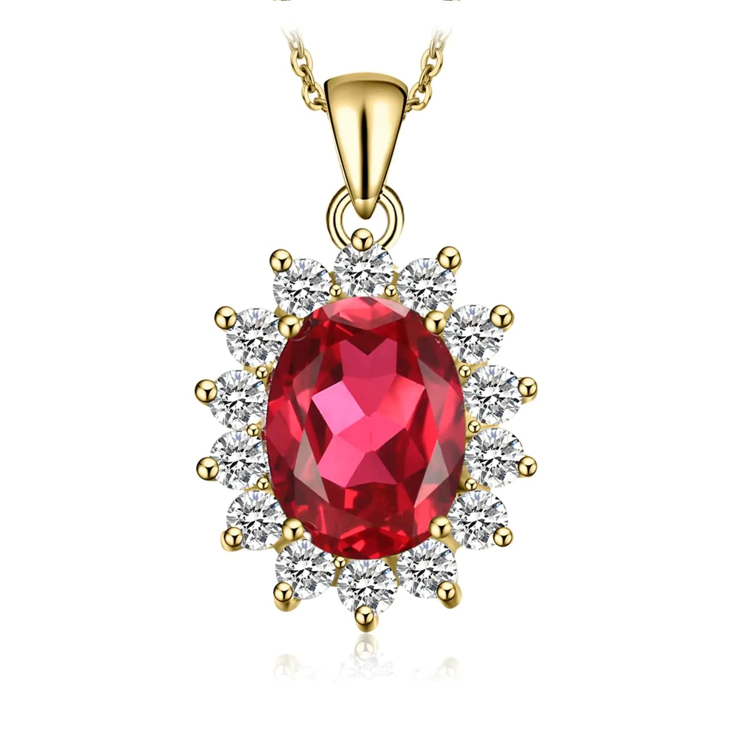 JewelryPalace Princess Diana Kate Middleton Gemstone Birthstone Oval 3.2ct Created Red Ruby Pendant Necklace for Women 14k Yellow Gold Plated 925 Sterling Silver Necklaces for Her 18 Inches chain (Copy)