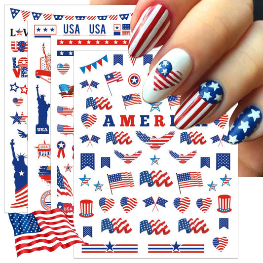 💅: 12-Sheet 4th of July Patriotic Nail Stickers – 3D Self-Adhesive Flag & Star Nail Art Decals