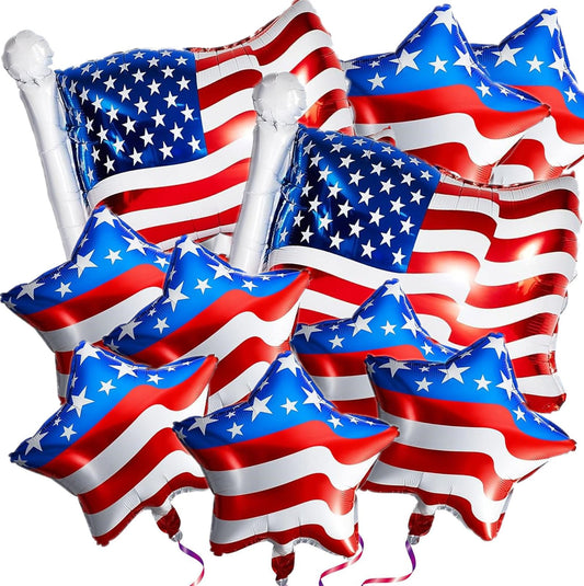 🎈: 4th of July Patriotic Foil Balloons 16-Pack – American Flag & Star Balloons for Independence Day Party Decor