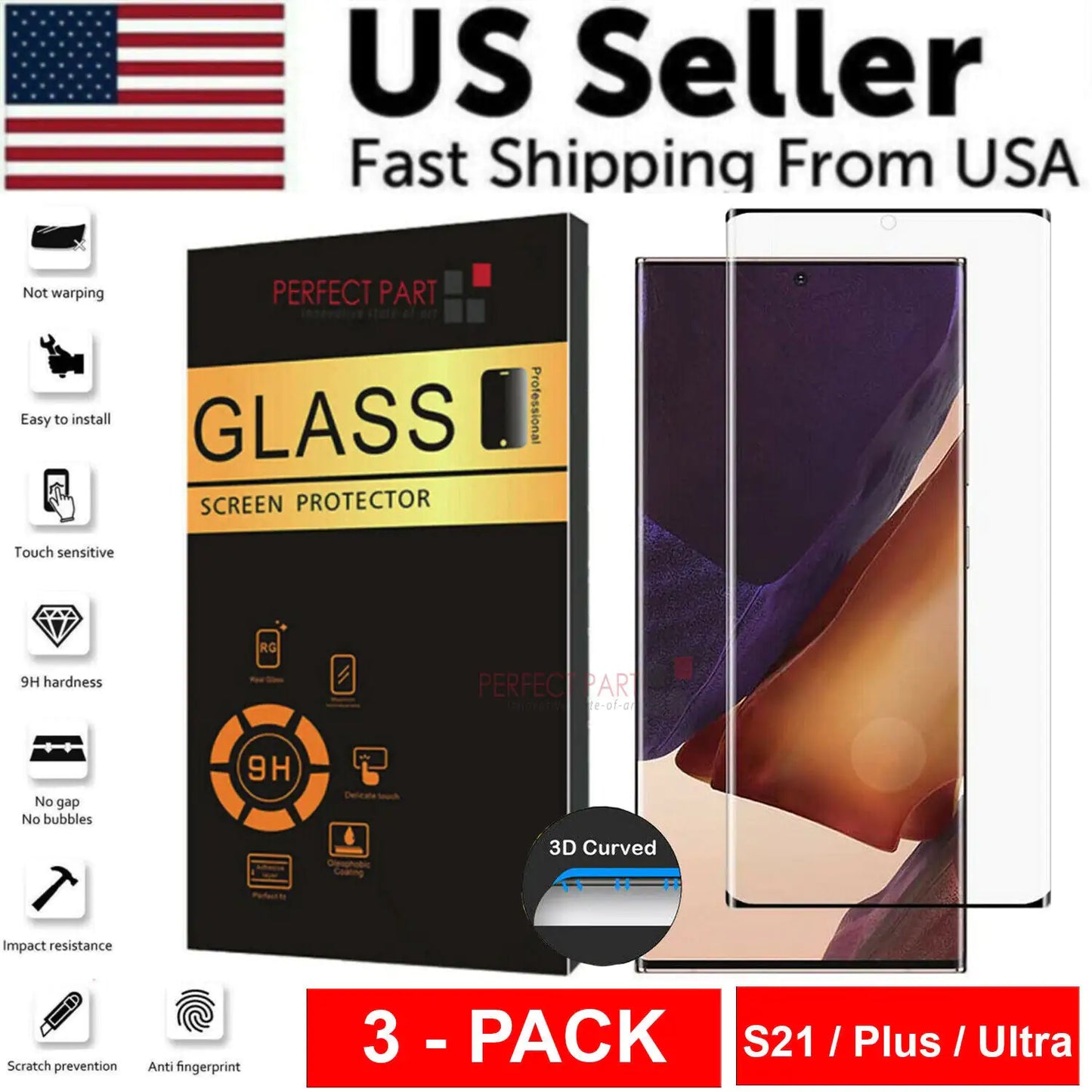 📱: 3-Pack Tempered Glass Screen Protector for Samsung Galaxy S21 Plus Ultra