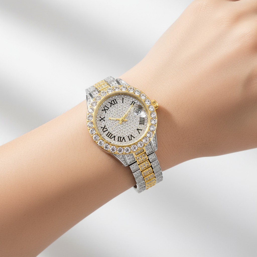💎: Luminous Women's Quartz Watch - Diamond Inlaid Waterproof with Calendar