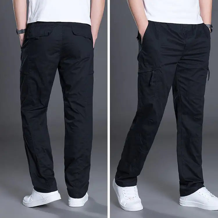 👖 Men's Plus Size Cotton Trousers - Casual Straight Fit Multi-Pocket Pants