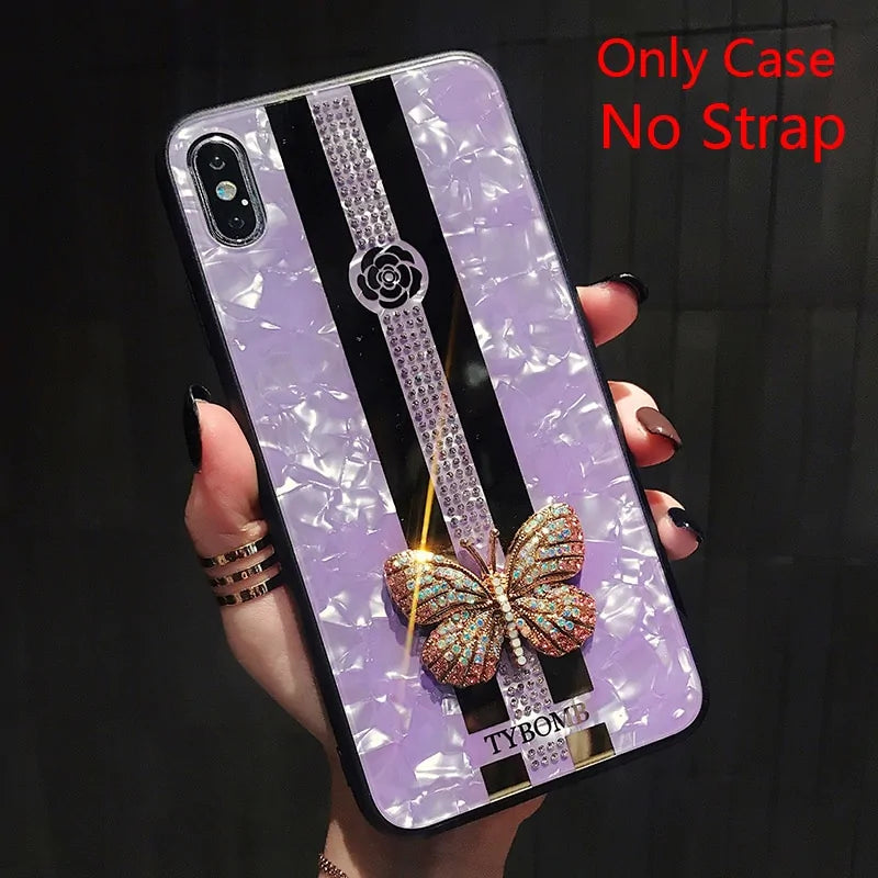 Luxury Creative Mirror Fashion Inlaid butterfly Phone Case