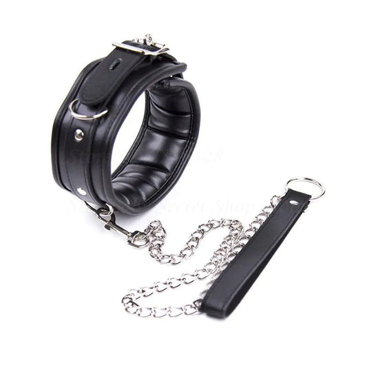 🖤 Premium Leather-Trimmed Neck Collar - Elegant Intimate Accessory