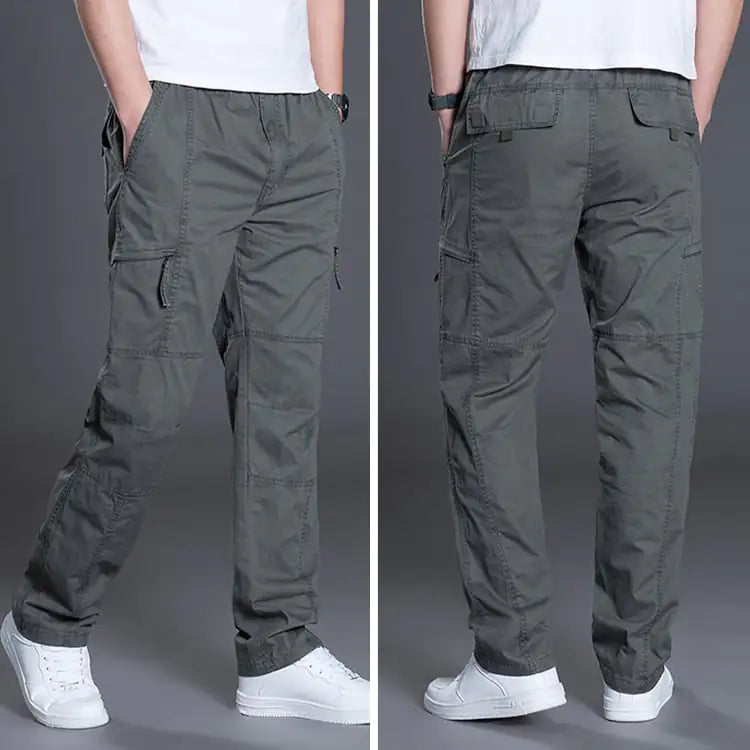 👖 Men's Plus Size Cotton Trousers - Casual Straight Fit Multi-Pocket Pants