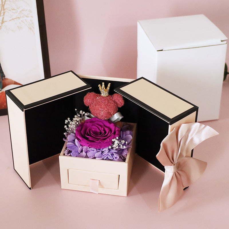🧸: Mother's Day Double Door Bear Rose Jewelry Box - Preserved Flower Gift