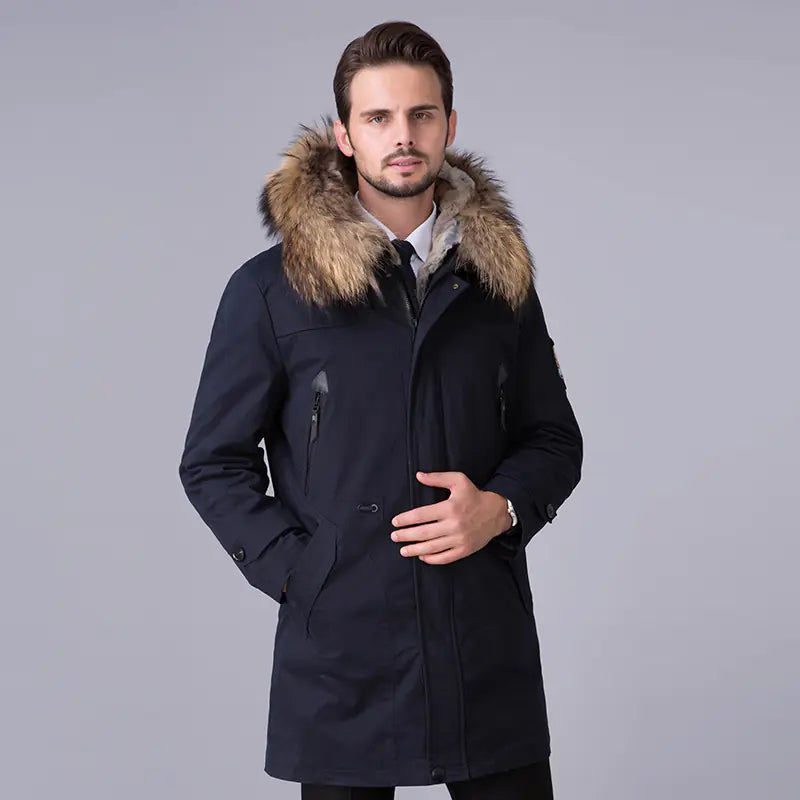🧥: Men's Slim Fit Hooded Leather Fur Coat - Luxury Winter Outerwear