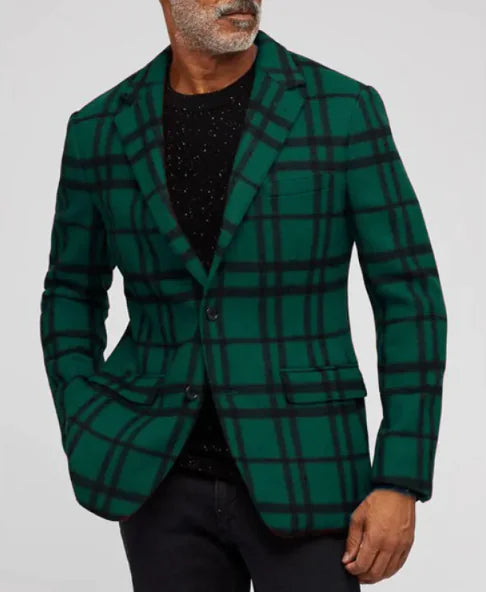 Men's Single Row Two Button Plaid Blazer