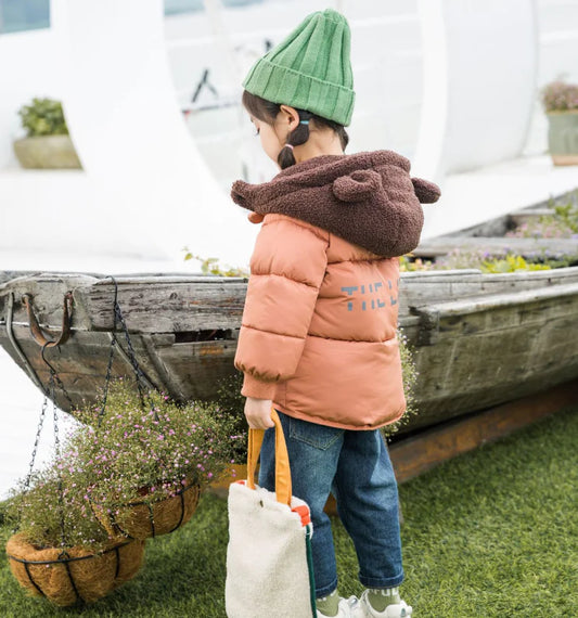 🧸: Cute Teddy Hat Cotton Jacket for Kids - Playful Winter Coat