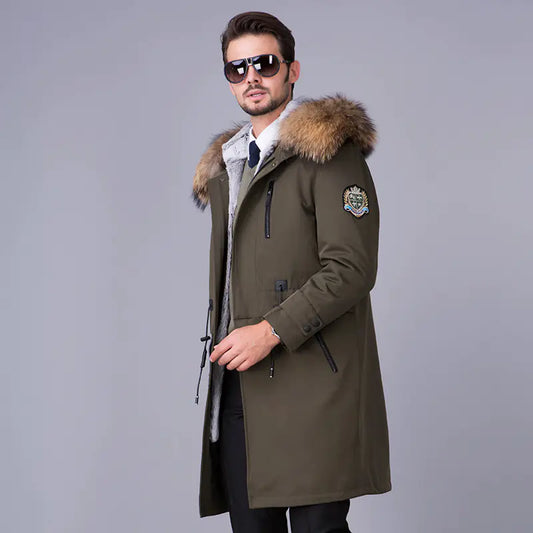 🧥: Men's Slim Fit Hooded Leather Fur Coat - Luxury Winter Outerwear