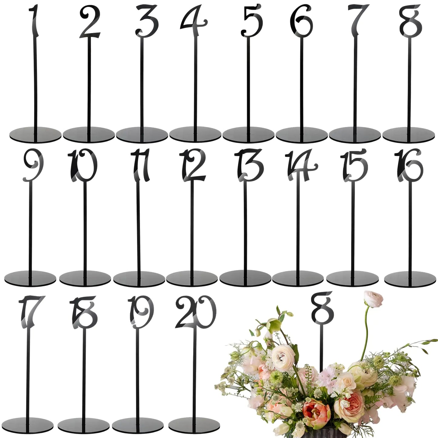 🔢: Beeveer Premium Acrylic Table Numbers 1-20 - Wedding Party Table Numbers with Stands