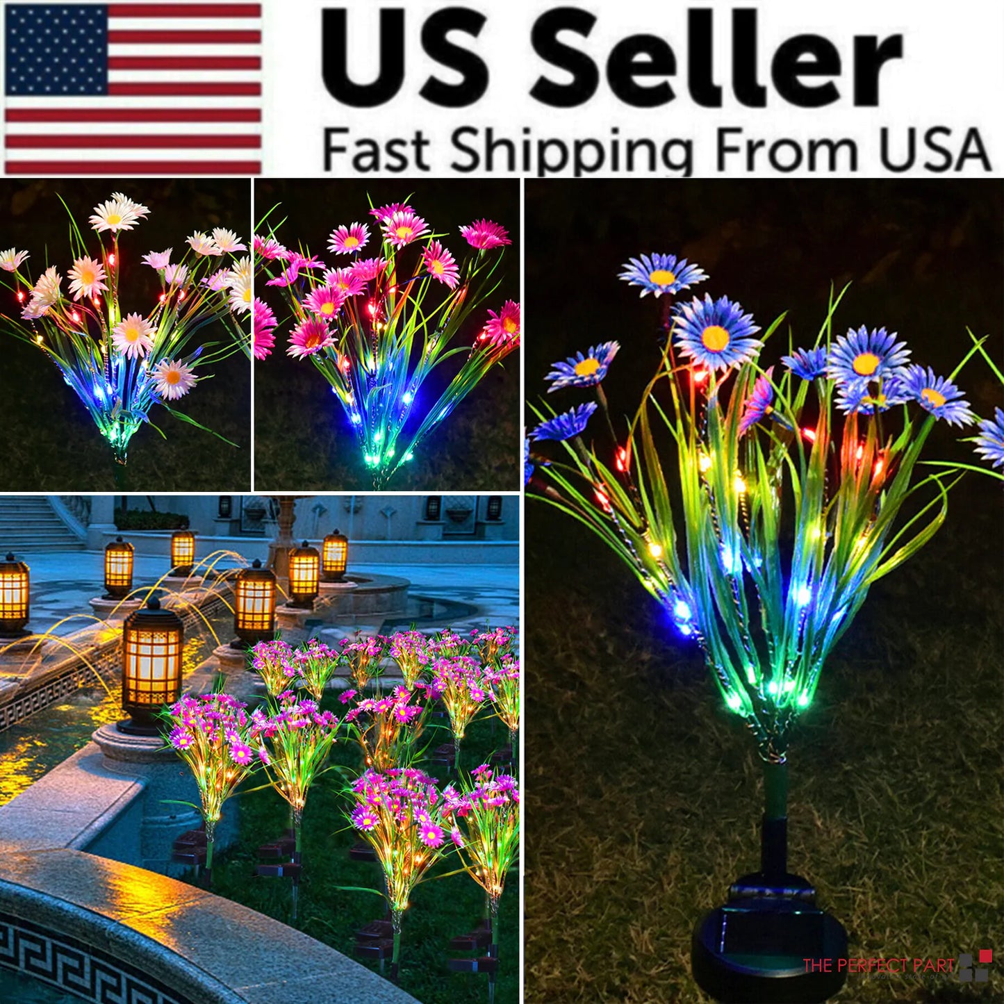 🌸 Solar Garden Lights LED Flower Stake - Waterproof Outdoor Patio Decor