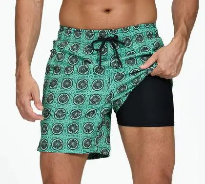 Men's Quick-Dry Double-Layer Beach Swim Trunks